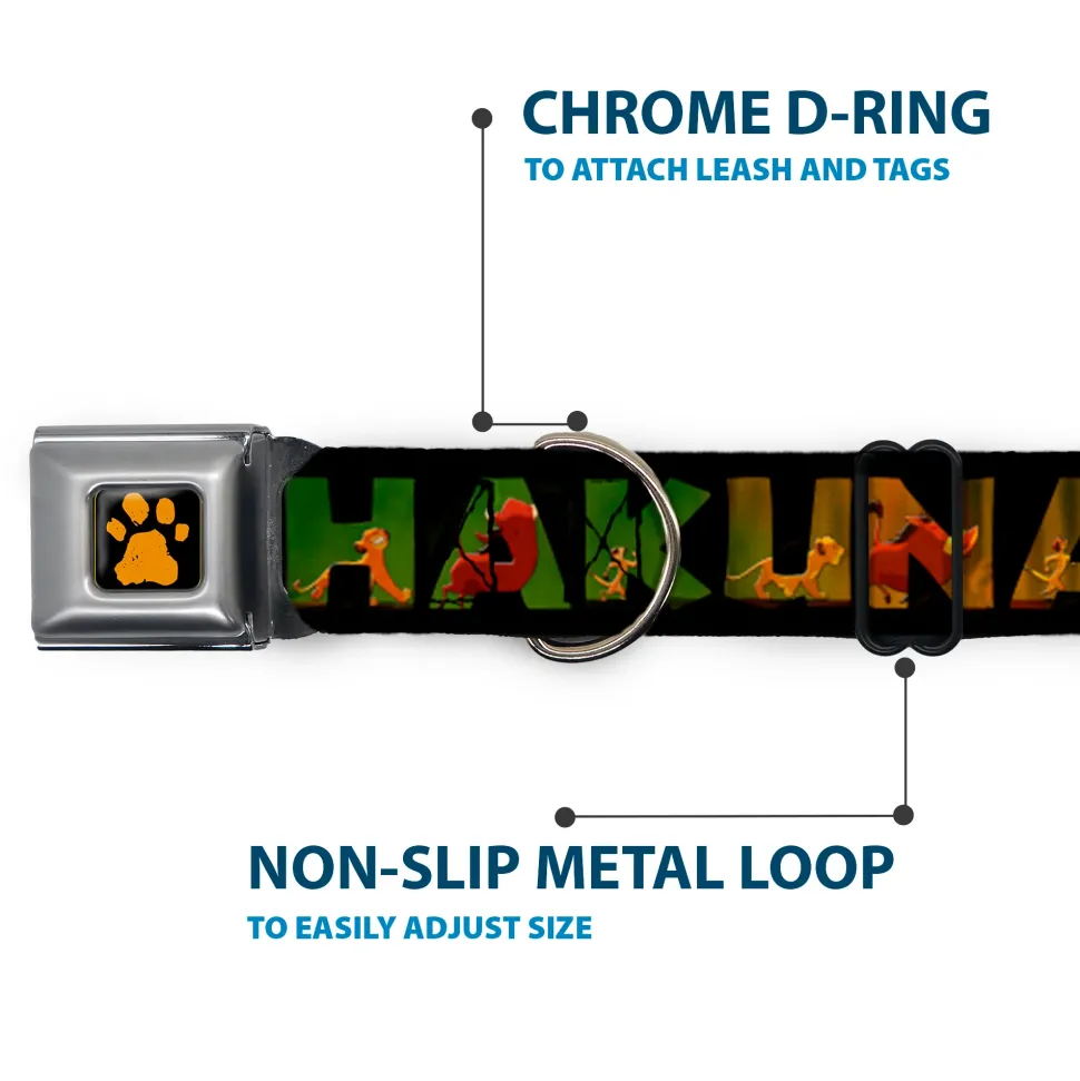 Lion King Paw Full Color Black Gold Seatbelt Buckle Collar - HAKUNA MATATA Black/Lion King Scenes