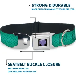 Little Mermaid Clam Shell Full Color Black/Purples Seatbelt Buckle Collar - Ariel's Scales Turquoise Blues