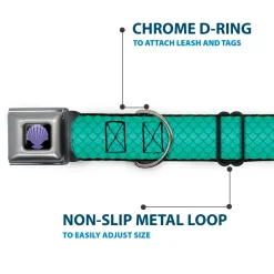 Little Mermaid Clam Shell Full Color Black/Purples Seatbelt Buckle Collar - Ariel's Scales Turquoise Blues