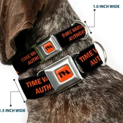 Loki Series TVA Time Variance Authority Logo Full Color Orange/Black Seatbelt Buckle Collar - Loki Series TVA TIME VARIANCE AUTHORITY Text Black/Orange