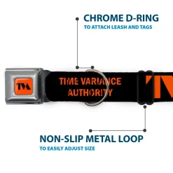 Loki Series TVA Time Variance Authority Logo Full Color Orange/Black Seatbelt Buckle Collar - Loki Series TVA TIME VARIANCE AUTHORITY Text Black/Orange