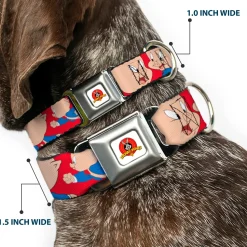 Looney Tunes Logo Full Color White Seatbelt Buckle Collar - Porky Pig Expressions Red