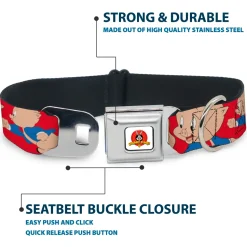 Looney Tunes Logo Full Color White Seatbelt Buckle Collar - Porky Pig Expressions Red