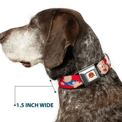 Looney Tunes Logo Full Color White Seatbelt Buckle Collar - Porky Pig Expressions Red