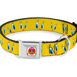 Looney Tunes Logo Full Color White Seatbelt Buckle Collar - Tweety Bird Expressions2