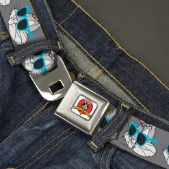 Looney Tunes Logo Full Color White Seatbelt Belt - Bugs Bunny Sunglasses Expression Gray Webbing