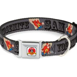 Looney Tunes Logo Full Color White Seatbelt Buckle Collar - YOSEMITE SAM w/Poses Gray