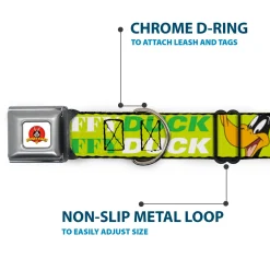 Looney Tunes Logo Full Color White Seatbelt Buckle Collar - DAFFY DUCK w/Face CLOSE-UP Greens