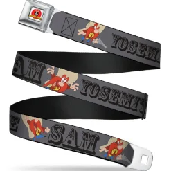 Looney Tunes Logo Full Color White Seatbelt Belt - YOSEMITE SAM w/Poses Gray Webbing
