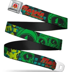 Looney Tunes Logo Full Color White Seatbelt Belt - MARVIN THE MARTIAN w/Poses Black/Turquoise Webbing