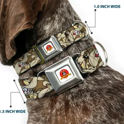Looney Tunes Logo Full Color White Seatbelt Buckle Collar - Wile E. Coyote Expressions Stacked