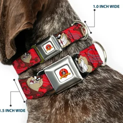 Looney Tunes Logo Full Color White Seatbelt Buckle Collar - Tasmanian Devil Expressions Red Swirl