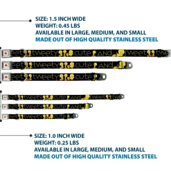 Looney Tunes Logo Full Color White Seatbelt Buckle Collar - Tweety Bird Poses CUTE AND SWEET Black/Yellow