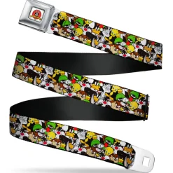 Looney Tunes Logo Full Color White Seatbelt Belt - Looney Tunes 6-Character Stacked Collage3 Webbing