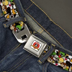 Looney Tunes Logo Full Color White Seatbelt Belt - Looney Tunes 6-Character Stacked Collage3 Webbing