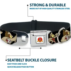 Looney Tunes Logo Full Color White Seatbelt Buckle Collar - Wile E. Coyote Expressions Black