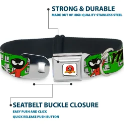 Looney Tunes Logo Full Color White Seatbelt Buckle Collar - MARVIN THE MARTIAN w/Poses White/Green