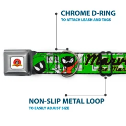 Looney Tunes Logo Full Color White Seatbelt Buckle Collar - MARVIN THE MARTIAN w/Poses White/Green