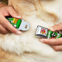 Looney Tunes Logo Full Color White Seatbelt Buckle Collar - MARVIN THE MARTIAN w/Poses White/Green