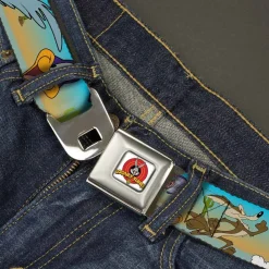 Looney Tunes Logo Full Color White Seatbelt Belt - Road Runner/Wile E. Coyote Scene1 Desert Webbing