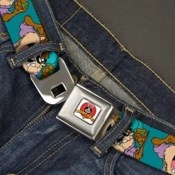 Looney Tunes Logo Full Color White Seatbelt Belt - Tasmanian Devil Hip Hop Expression2 Turquoise Webbing
