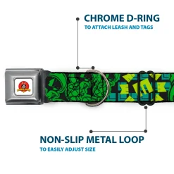 Looney Tunes Logo Full Color White Seatbelt Buckle Collar - MARVIN THE MARTIAN w/Poses Black/Turquoise