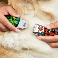 Looney Tunes Logo Full Color White Seatbelt Buckle Collar - MARVIN THE MARTIAN w/Poses Black/Turquoise