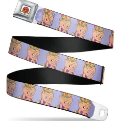 Looney Tunes Logo Full Color White Seatbelt Belt - Porky Pig Hip Hop Expression Lavender Webbing