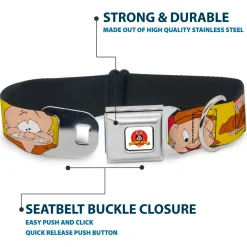Looney Tunes Logo Full Color White Seatbelt Buckle Collar - Elmer Fudd Expressions Yellow