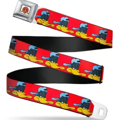Looney Tunes Logo Full Color White Seatbelt Belt - Daffy Duck Hip Hop Expression2 Red Webbing