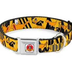 Looney Tunes Logo Full Color White Seatbelt Buckle Collar - DAFFY DUCK w/Poses Yellow/Black