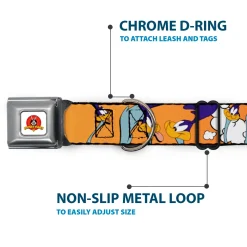 Looney Tunes Logo White Seatbelt Buckle Collar - ROAD RUNNER w/Road Runner Poses Orange