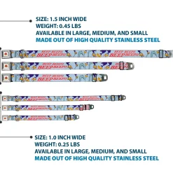 Looney Tunes Logo White Seatbelt Buckle Collar - MEEP MEEP!! w/Road Runner Poses Baby Blue