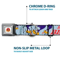 Looney Tunes Logo White Seatbelt Buckle Collar - MEEP MEEP!! w/Road Runner Poses Baby Blue