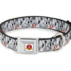 Looney Tunes Logo White Seatbelt Buckle Collar - Bugs Bunny Expressions Stacked White/Black/Gray