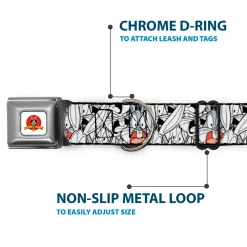Looney Tunes Logo White Seatbelt Buckle Collar - Bugs Bunny Expressions Stacked White/Black/Gray