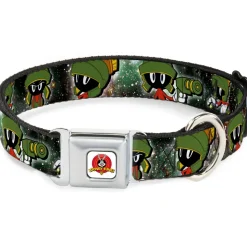 Looney Tunes Logo White Seatbelt Buckle Collar - Marvin the Martian 4-Poses Galaxy