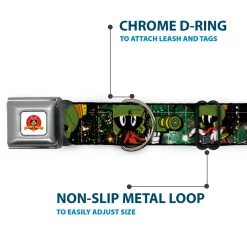 Looney Tunes Logo White Seatbelt Buckle Collar - Marvin the Martian 4-Poses Galaxy