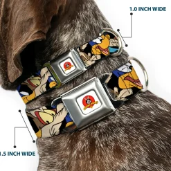 Looney Tunes Logo White Seatbelt Buckle Collar - Road Runner/Wile E. Coyote Expressions Stacked Black