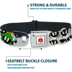 Looney Tunes Logo White Seatbelt Buckle Collar - Marvin the Martian Expressions Stacked White/Black/Green/Gold