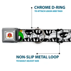 Looney Tunes Logo White Seatbelt Buckle Collar - Marvin the Martian Expressions Stacked White/Black/Green/Gold