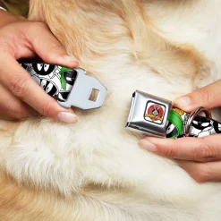 Looney Tunes Logo White Seatbelt Buckle Collar - Marvin the Martian Expressions Stacked White/Black/Green/Gold