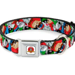 Looney Tunes Logo White Seatbelt Buckle Collar - Looney Tunes 3-B-Boy Stance Character Poses Stacked