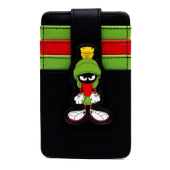 Looney Tunes Vegan Leather Wallet, ID Card Holder, Marvin the Martian Pose Black Green Red, 3.0" x 5.0"