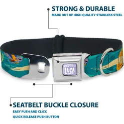 LUCA Logo Full Color Lavender/White Seatbelt Buckle Collar - Luca and Alberto Sea Monsters Swimming Poses Turquoise Blues