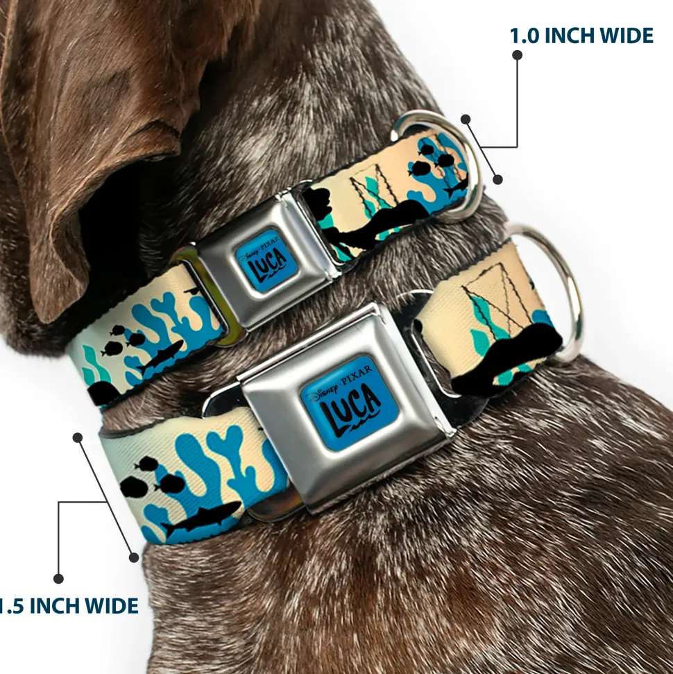 LUCA Logo Full Color Turquoise/Black Seatbelt Buckle Collar - Luca and Alberto Sea Monsters Underwater Silhouette Ombre/Black