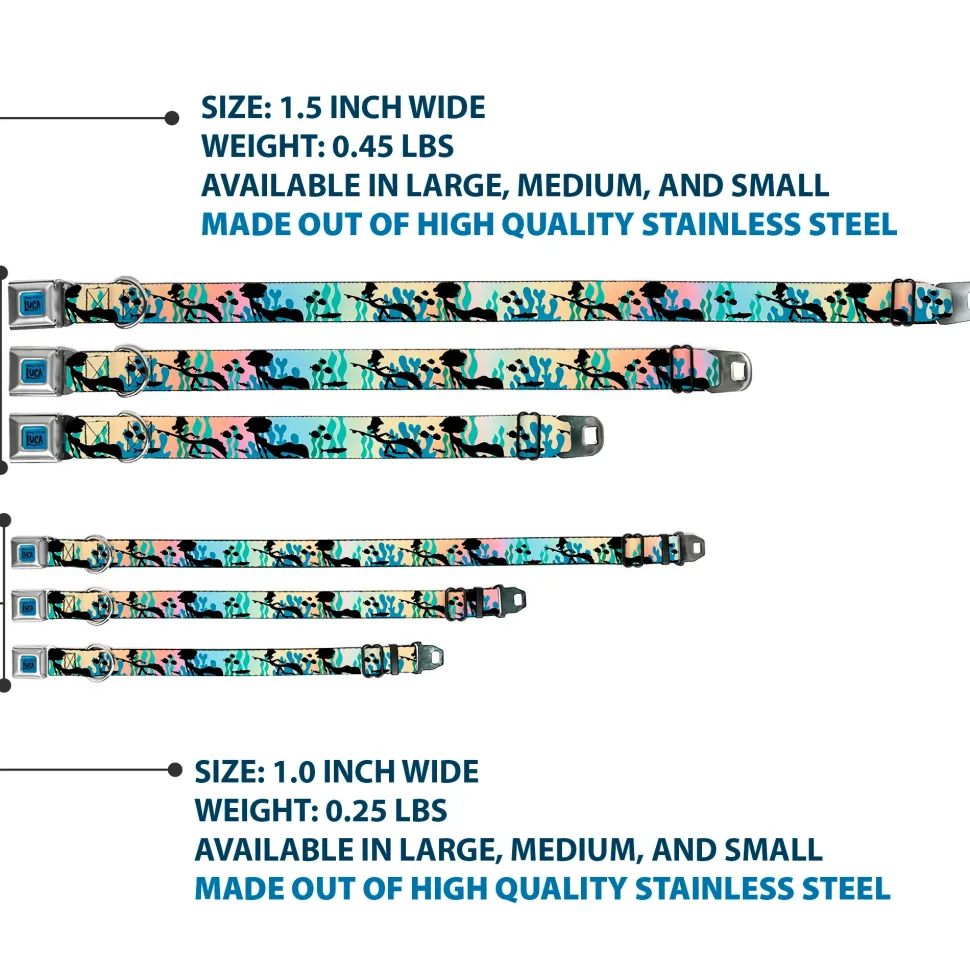 LUCA Logo Full Color Turquoise/Black Seatbelt Buckle Collar - Luca and Alberto Sea Monsters Underwater Silhouette Ombre/Black