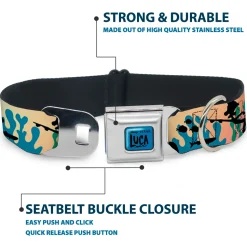 LUCA Logo Full Color Turquoise/Black Seatbelt Buckle Collar - Luca and Alberto Sea Monsters Underwater Silhouette Ombre/Black
