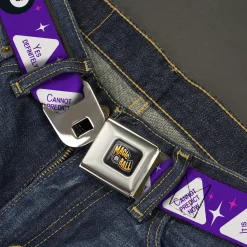 MAGIC 8 BALL Logo Full Color Black/Orange/White Seatbelt Belt - Magic 8 Ball Answers Flip Blue/White Webbing