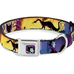 Maleficent Face Full Color Purple Fade Seatbelt Buckle Collar - Maleficent Poses